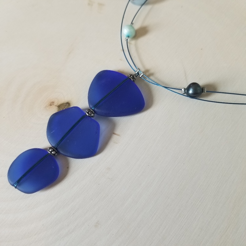Cobalt Blue sea glass necklace - Picture 8 of 8